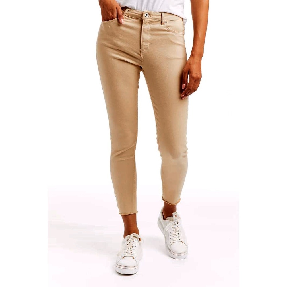 Tractr‎ Mona High Rise Jeans Slim Fit Frayed Hem Khaki Women's 6/28  #7157